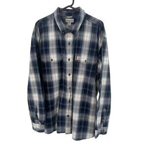 Carhartt Relaxed Fit 100% Cotton Men's Navy Plaid Shirt 2XL Fall 2018 Button-Up